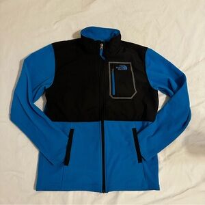 Boy’s North Face Jacket Size XL 18-20 Blue & Black Fleece Pockets Full Zip